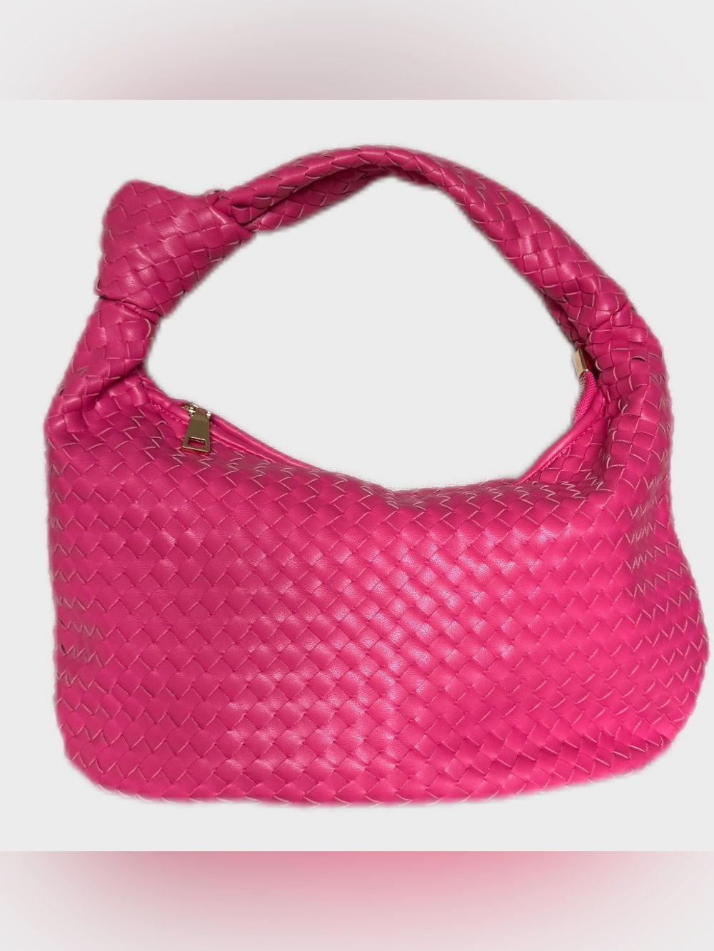 Melie Bianco Brigitte Woven Vegan Leather Hobo Bag Hot Pink